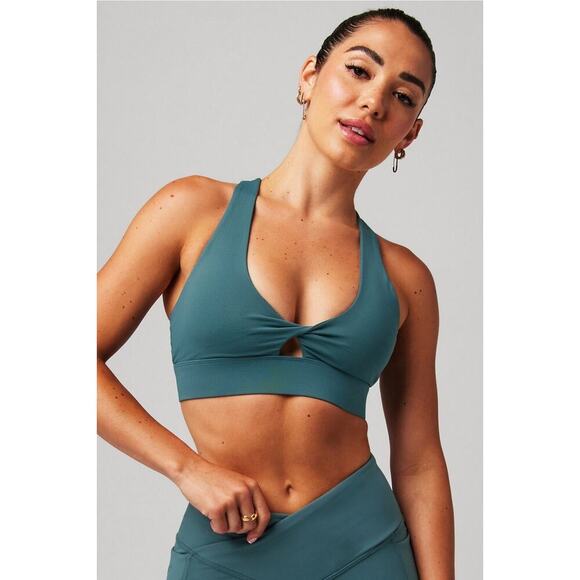 Fabletics Oasis Twist Medium Impact Sports Bra – Blue Spruce – Size M ~ NEW/NWT! - Picture 1 of 7